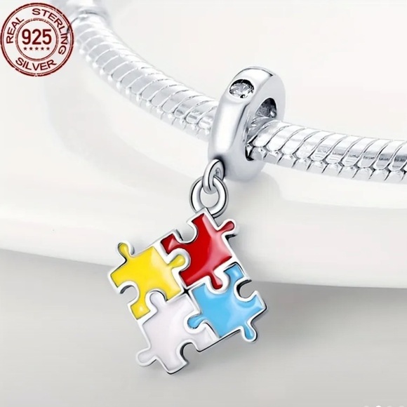 Women’s 925 Sterling Silver & Enamel Colorful Puzzle Piece Charm/Pendant - NWT - Picture 3 of 6